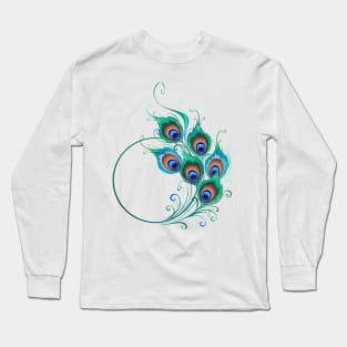 Circle with Green Peacock Feathers Long Sleeve T-Shirt